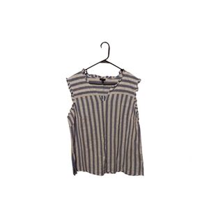 Talbots Top Ruffle Striped Sleeveless V-Neck Blue White Preppy Coastal Beach 2X